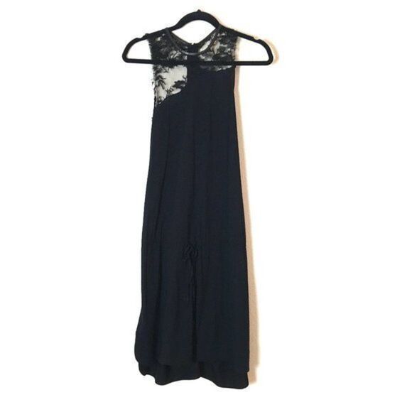 A.L.C. Black Mini Dress Asymmetrical Lace Top Micromodal Womens Size S Small - Picture 1 of 12